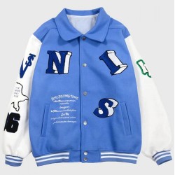 Skeleton Flocking Hip Hop Blue Letterman Jacket