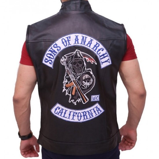 Sons Of Anarchy Motorcycle Biker Black Leather Vest Sons Of Anarchy Motorcycle Biker Black Leather Vest