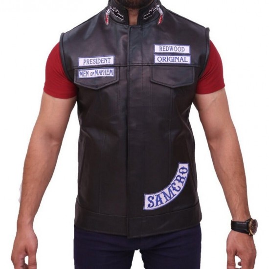 Sons Of Anarchy Motorcycle Biker Black Leather Vest Sons Of Anarchy Motorcycle Biker Black Leather Vest