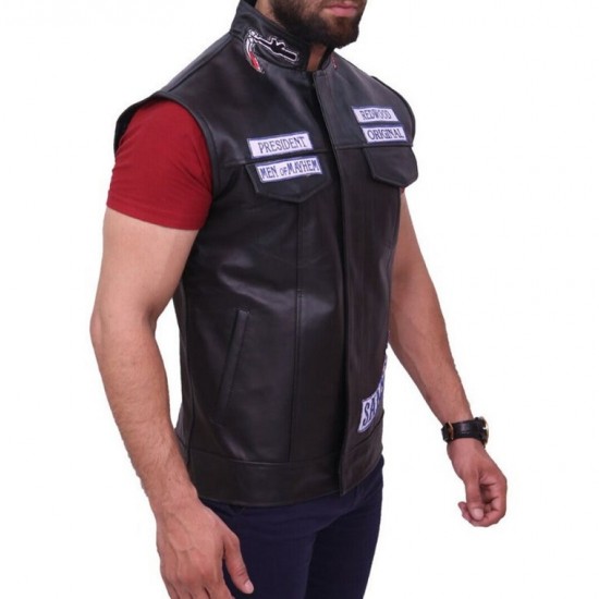 Sons Of Anarchy Motorcycle Biker Black Leather Vest Sons Of Anarchy Motorcycle Biker Black Leather Vest