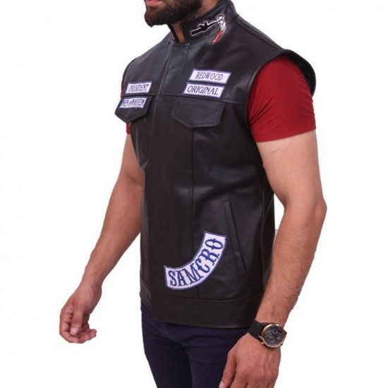 Sons Of Anarchy Motorcycle Biker Black Leather Vest Sons Of Anarchy Motorcycle Biker Black Leather Vest