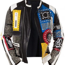 Spike Motorcycle Punk Rock World Studded Retro Multicolor Leather Jacket