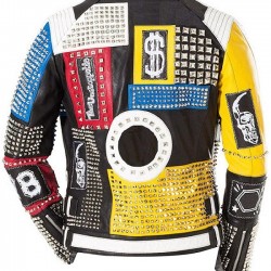Spike Motorcycle Punk Rock World Studded Retro Multicolor Leather Jacket