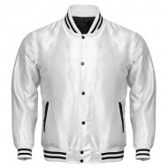 Sportswear Men's Jackets Supreme White Letterman Baseball Rib Knit Collar Satin Jacket