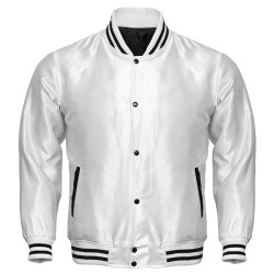Sportswear Men's Jackets Supreme White Letterman Baseball Rib Knit Collar Satin Jacket