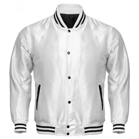 Sportswear Men's Jackets Supreme White Letterman Baseball Rib Knit Collar Satin Jacket