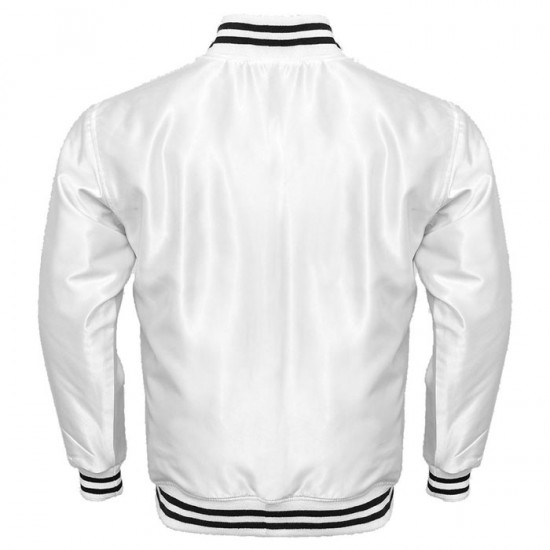 Sportswear Men's Jackets Supreme White Letterman Baseball Rib Knit Collar Satin Jacket