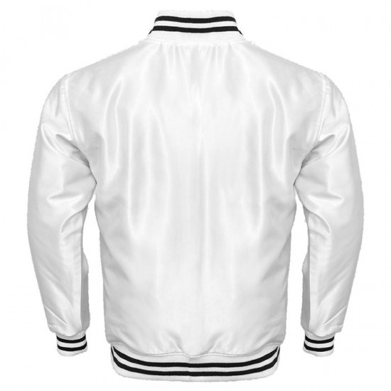 Sportswear Men's Jackets Supreme White Letterman Baseball Rib Knit Collar Satin Jacket Sportswear Men's Jackets Supreme White Letterman Baseball Rib Knit Collar Satin Jacket