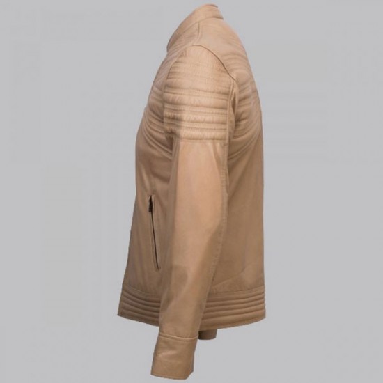 Stripes Beige Fashion Leather Jacket for Men Stripes Beige Fashion Leather Jacket for Men