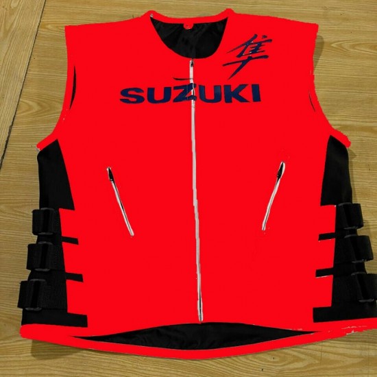 Suzuki Hayabusa New Mens Leather Swat Motorcycle Red Vest