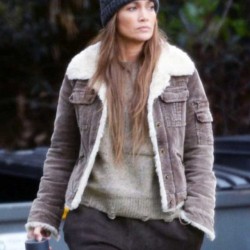 The Mother 2023 Jennifer Lopez Brown Shearling Jacket