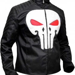 The Punisher Motorcycle Black Leather Jacket Jon Bernthal