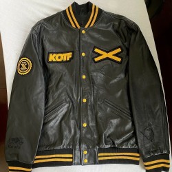 The Weeknd Roots XO  KOTF Yellow Bison Varsity Leather Jacket