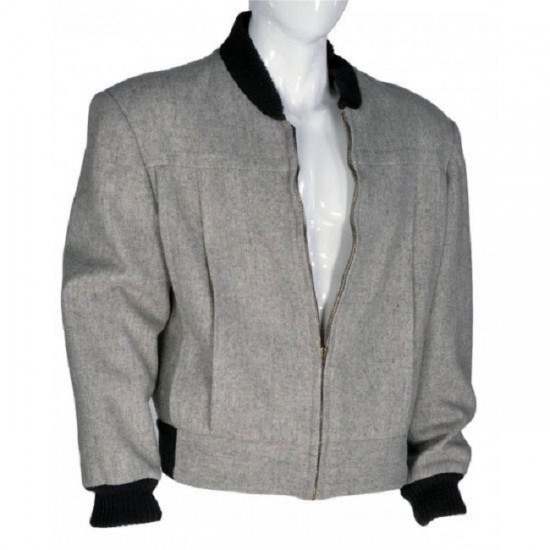 Thomas F Wilson Back To The Future Grey Bomber Jacket Thomas F Wilson Back To The Future Grey Bomber Jacket