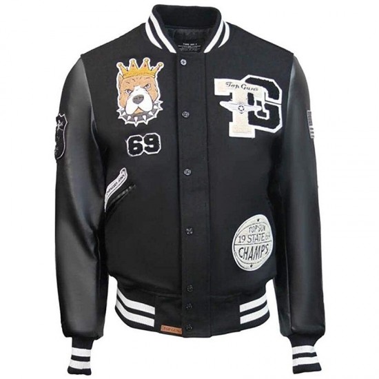 Top Gun King Wool PU Black Jacket Go-Big Show Top Gun King Wool PU Black Jacket Go-Big Show
