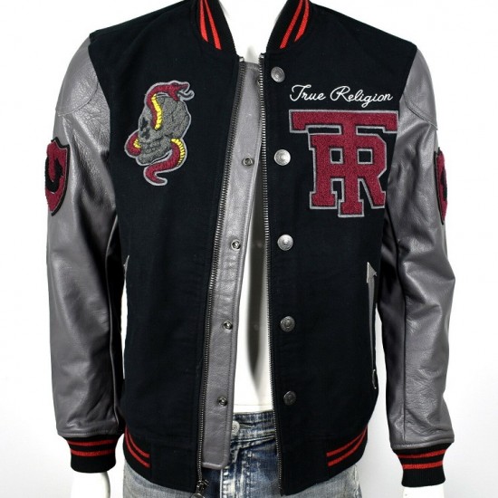 True Religion $499 Collegiate Logo Patch Varsity Leather Jacket True Religion $499 Collegiate Logo Patch Varsity Leather Jacket