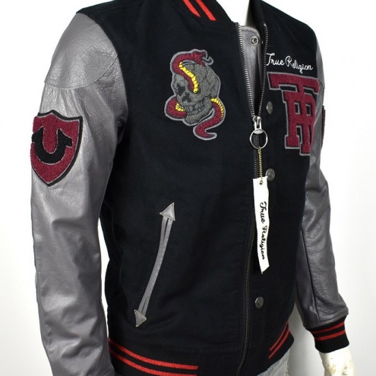 True Religion $499 Collegiate Logo Patch Varsity Leather Jacket True Religion $499 Collegiate Logo Patch Varsity Leather Jacket