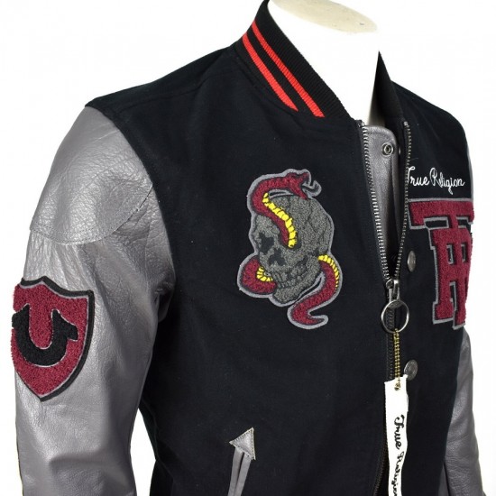 True Religion $499 Collegiate Logo Patch Varsity Leather Jacket True Religion $499 Collegiate Logo Patch Varsity Leather Jacket