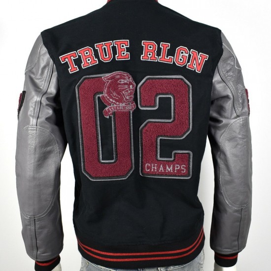 True Religion $499 Collegiate Logo Patch Varsity Leather Jacket True Religion $499 Collegiate Logo Patch Varsity Leather Jacket