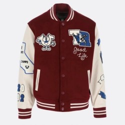 True Religion Maroon Varsity Jacket