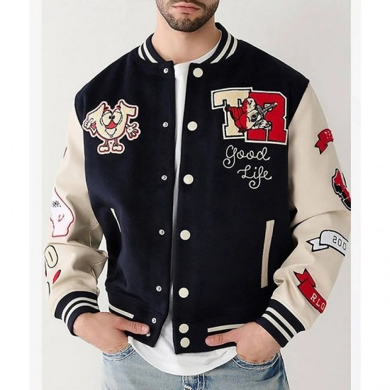 True Religion Spliced Black Varsity Jacket True Religion Spliced Black Varsity Jacket