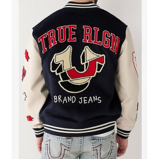 True Religion Spliced Black Varsity Jacket True Religion Spliced Black Varsity Jacket