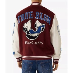 True Religion Spliced Maroon Varsity Jacket