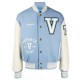 V Felted-Wool and Leather Blue Varsity Jacket V Felted-Wool and Leather Blue Varsity Jacket