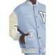 V Felted-Wool and Leather Blue Varsity Jacket V Felted-Wool and Leather Blue Varsity Jacket