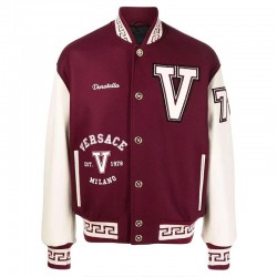 V Felted-Wool and Leather Maroon Varsity Jacket