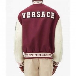 V Felted-Wool and Leather Maroon Varsity Jacket