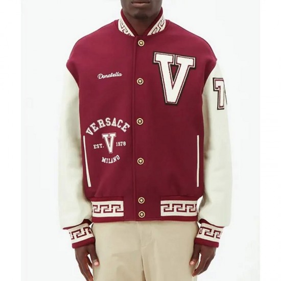 V Felted-Wool and Leather Maroon Varsity Jacket V Felted-Wool and Leather Maroon Varsity Jacket