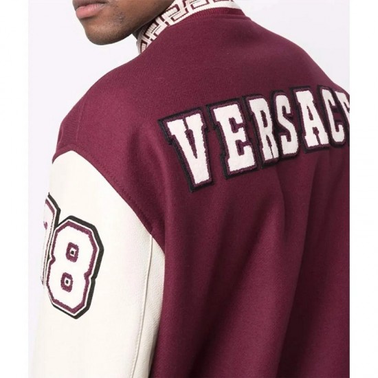 V Felted-Wool and Leather Maroon Varsity Jacket V Felted-Wool and Leather Maroon Varsity Jacket
