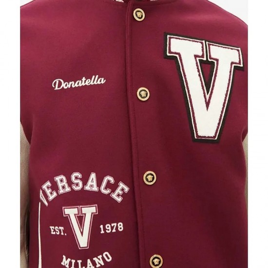 V Felted-Wool and Leather Maroon Varsity Jacket V Felted-Wool and Leather Maroon Varsity Jacket