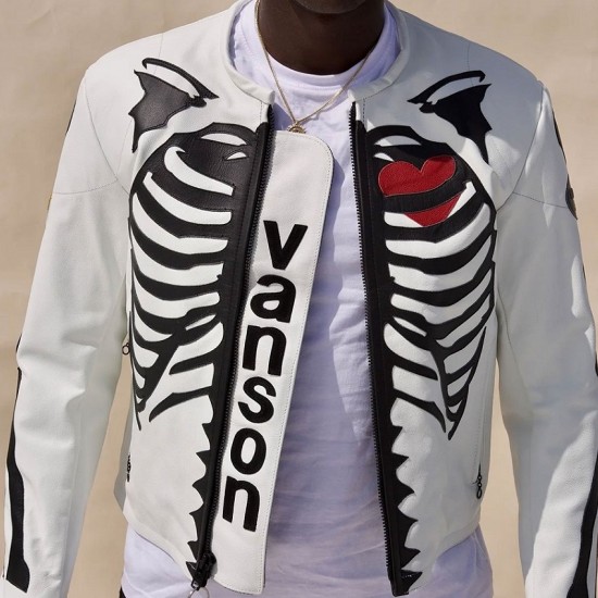 Vanson Skeleton White Leather Jacket Vanson Skeleton White Leather Jacket