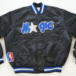 Vtg Very Rare Orlando Magic Black Satin Bomber Jacket