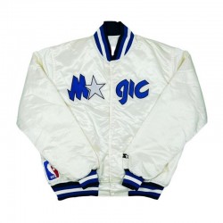 Vtg Very Rare Orlando Magic White Satin Bomber Jacket