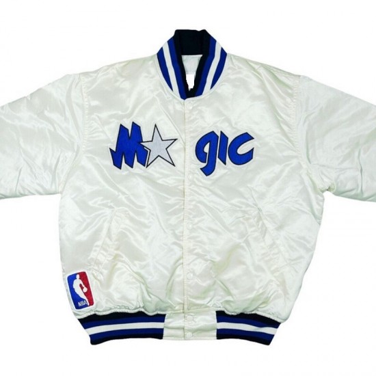 Vtg Very Rare Orlando Magic White Satin Bomber Jacket
