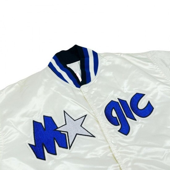 Vtg Very Rare Orlando Magic White Satin Bomber Jacket