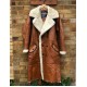 Winter Long Coat Real Sheepskin Leather Fur Vintage Brown Overcoat Winter Long Coat Real Sheepskin Leather Fur Vintage Brown Overcoat