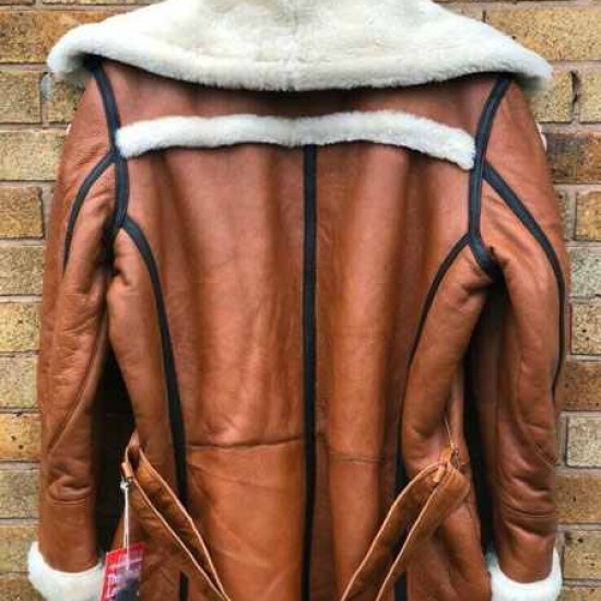 Winter Long Coat Real Sheepskin Leather Fur Vintage Brown Overcoat Winter Long Coat Real Sheepskin Leather Fur Vintage Brown Overcoat