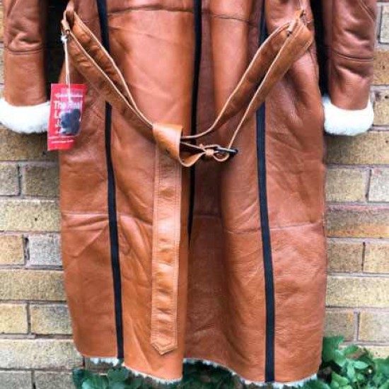 Winter Long Coat Real Sheepskin Leather Fur Vintage Brown Overcoat Winter Long Coat Real Sheepskin Leather Fur Vintage Brown Overcoat