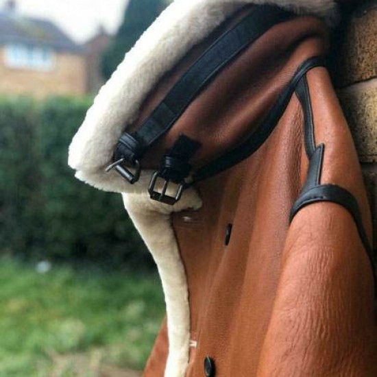 Winter Long Coat Real Sheepskin Leather Fur Vintage Brown Overcoat Winter Long Coat Real Sheepskin Leather Fur Vintage Brown Overcoat