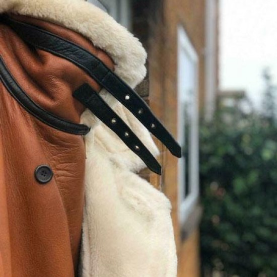 Winter Long Coat Real Sheepskin Leather Fur Vintage Brown Overcoat Winter Long Coat Real Sheepskin Leather Fur Vintage Brown Overcoat