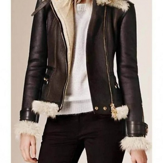 Women B3 Brown Shearling Aviator Leather Jacket Women B3 Brown Shearling Aviator Leather Jacket