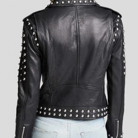 Women Black Sheepskin Leather Black Studded Jacket Women Black Sheepskin Leather Black Studded Jacket