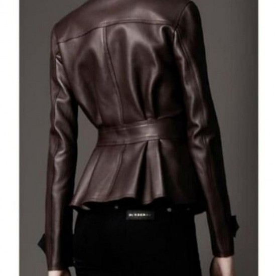 Women Brown Genuine Leather Short Coat Jacket