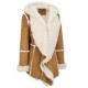 Women Brown Suede Leather Fur Hooded Shearling Coat