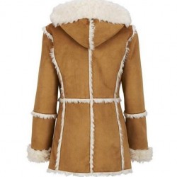 Women Brown Suede Leather Fur Hooded Shearling Coat