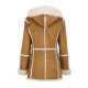 Women Brown Suede Leather Fur Hooded Shearling Coat